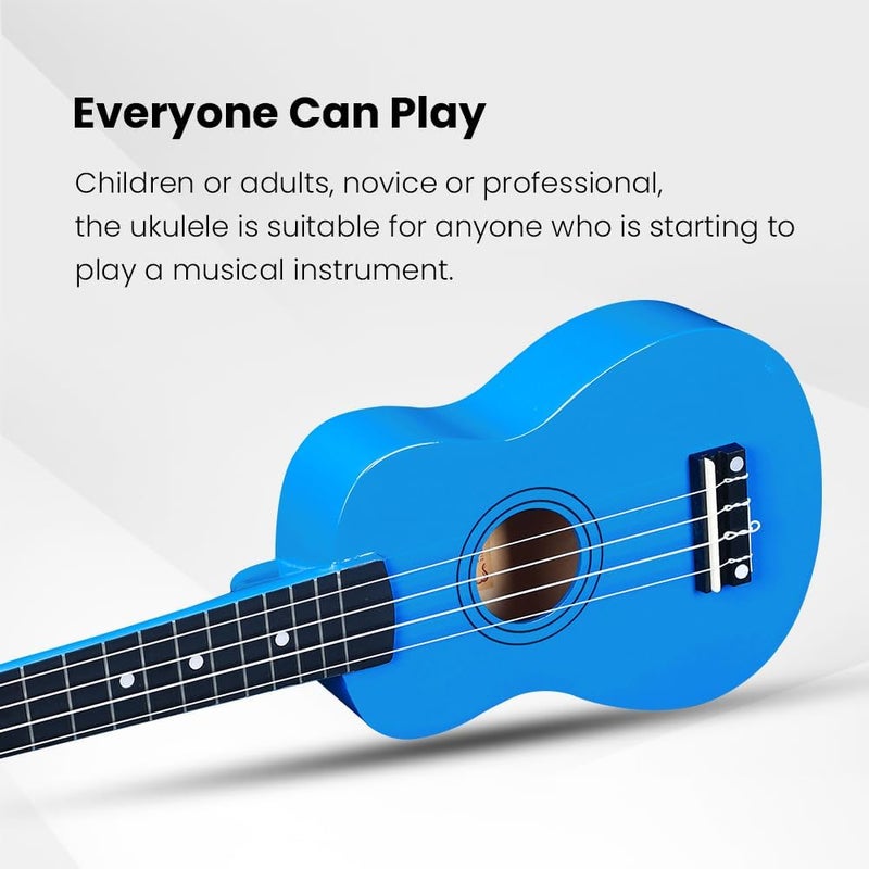 Winzz Soprano Ukulele Starter Kit For Beginners with Bag, Clip-On Tuner, Extra Strings, Strap, Plectrum, Fret Stickers, Chords Card, Polishing Cloth, Dark Blue - Image 2